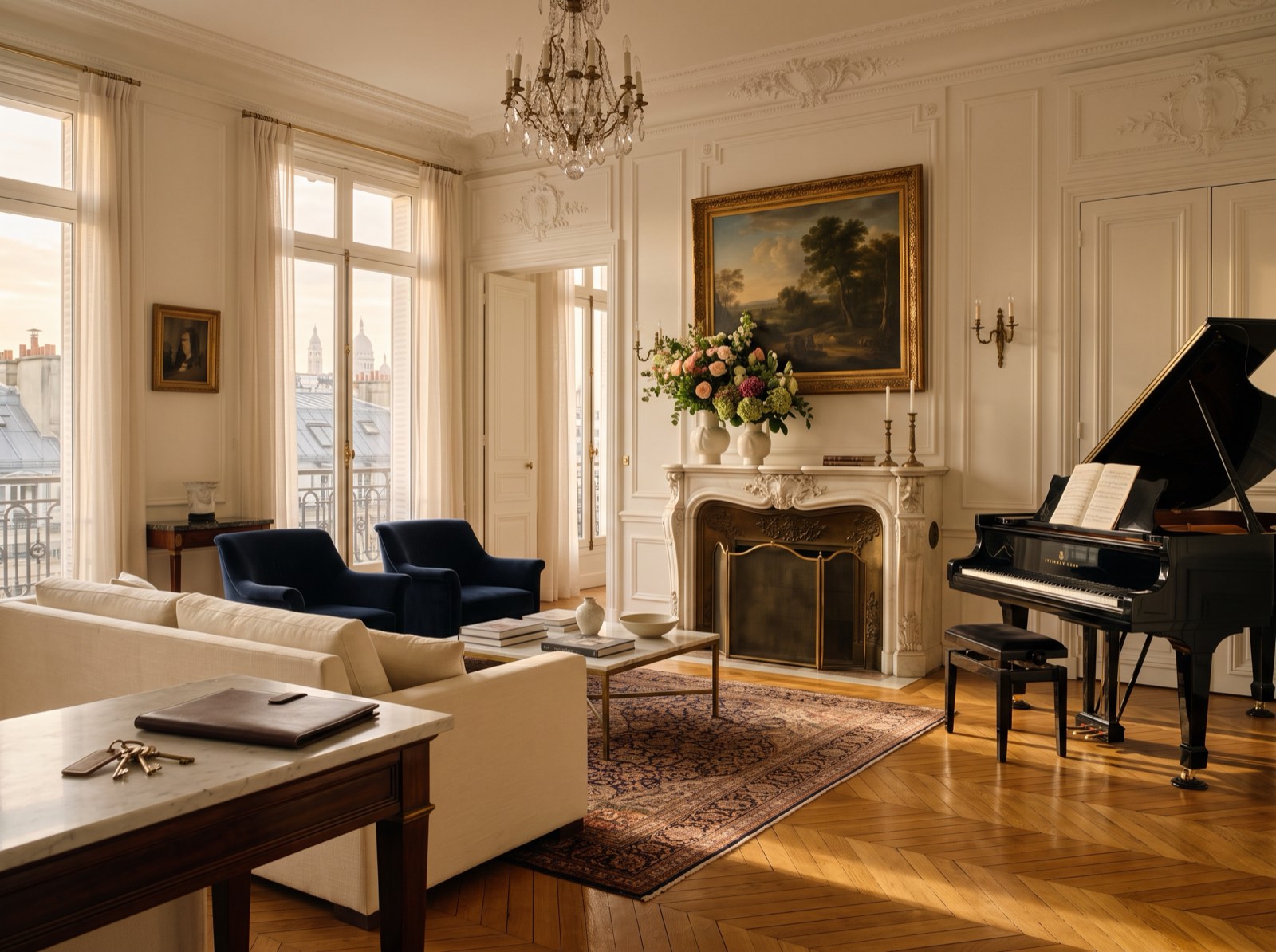 Salon haussmannien parisien impeccablement tenu, un bien en gestion locative chez Bonjour Oscar